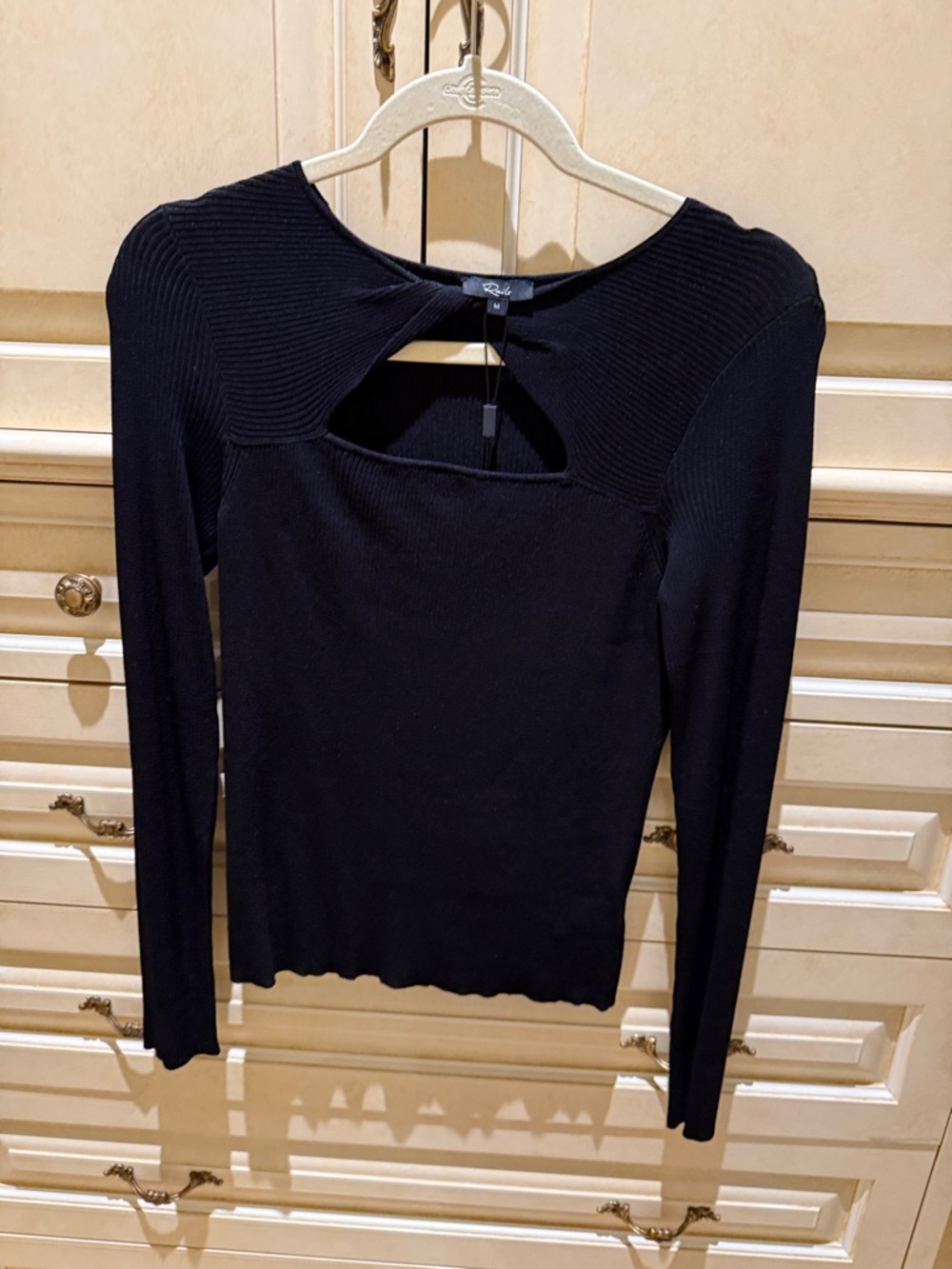 Brand New Rails Black Long-Sleeve Ribbed Cutout Top M